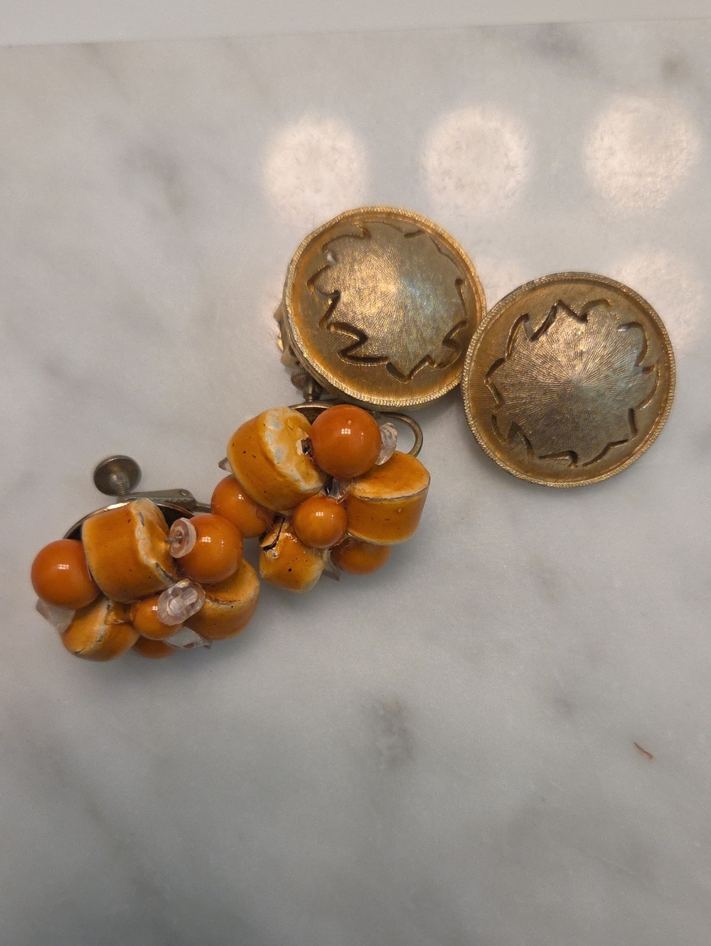 Vintage-Style Gold Tone Earrings with Mustard Yellow Bead Clusters